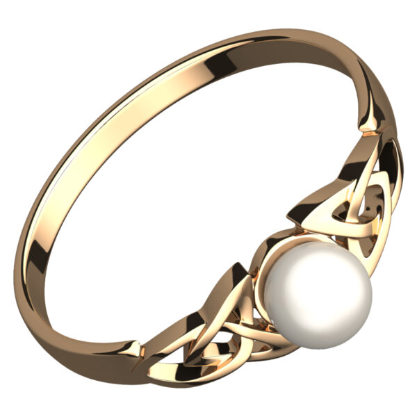 18K Yellow Gold Coated 925 Sterling Silver Celtic Trinity Knot Ring with White Round Pearl