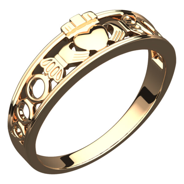 18K Yellow Gold Coated 925 Sterling Silver Half Covered Claddagh Ring