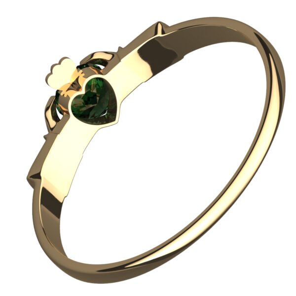 18K Yellow Gold Coated 925 Sterling Silver Claddagh Ring with Emerald Green Zircon Stone