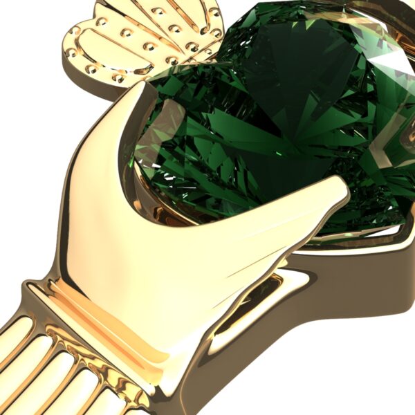 18K Yellow Gold Coated 925 Sterling Silver Claddagh Ring with Emerald Green Zircon Stone