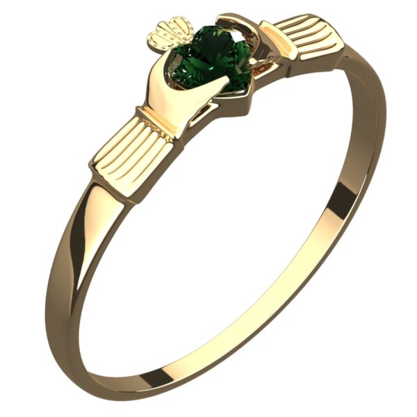 18K Yellow Gold Coated 925 Sterling Silver Claddagh Ring with Emerald Green Zircon Stone