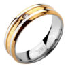 18K Yellow Gold Coated 925 Sterling Silver Ring with White Crystal Between 2 Silver Bands
