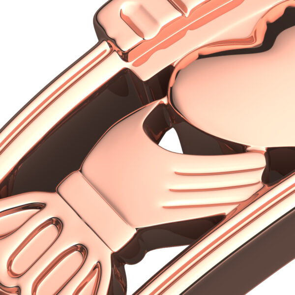 18K Rose Gold Coated Claddagh Ring with Half Covered Design