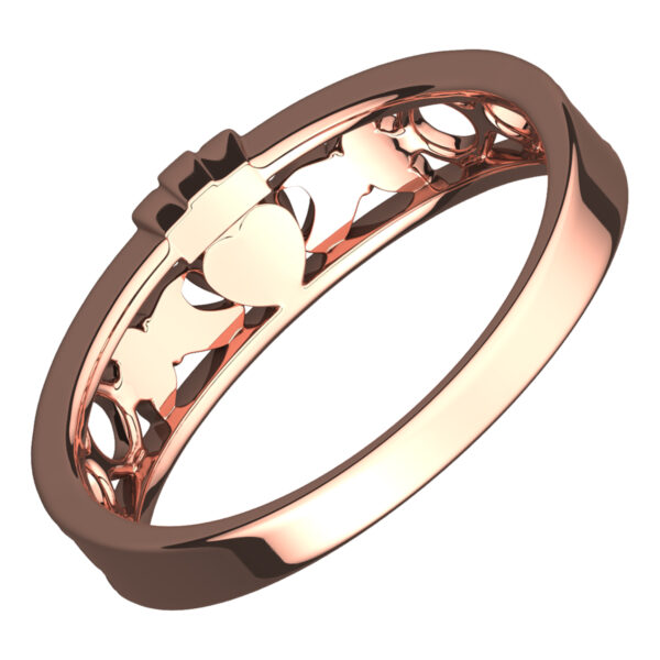 18K Rose Gold Coated Claddagh Ring with Half Covered Design