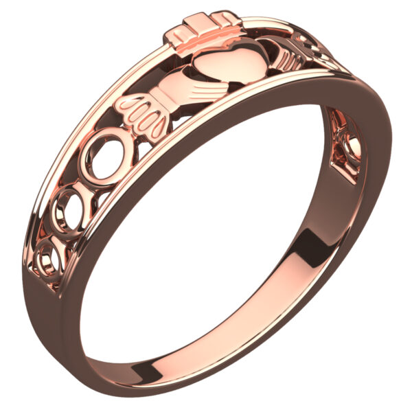 18K Rose Gold Coated Claddagh Ring with Half Covered Design