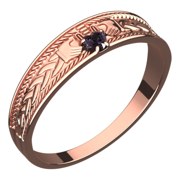 18K Rose Gold Coated Ring Claddagh with Heart Shaped Amethyst Purple Cubic Zirconia Stone Hands and Crown