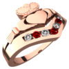 18K Rose Gold Coated Claddagh Ring with Ruby Red Zircon Stones