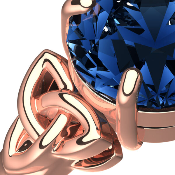 18K Rose Gold Coated Ring with Sapphire Blue CZ Stone and Celtic Trinity Knots