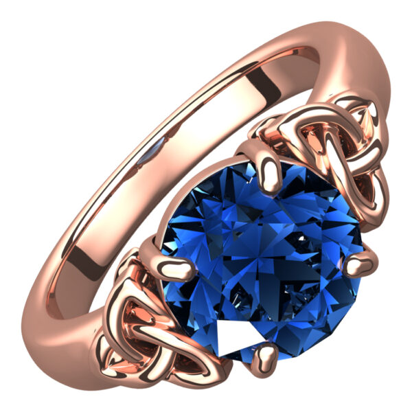 18K Rose Gold Coated Ring with Sapphire Blue CZ Stone and Celtic Trinity Knots