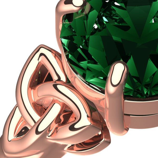 18K Rose Gold Coated Ring with Emerald Green CZ Stone and Celtic Trinity Knots