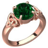 18K Rose Gold Coated Ring with Emerald Green CZ Stone and Celtic Trinity Knots