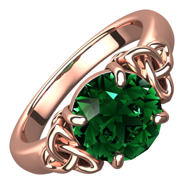18K Rose Gold Coated Ring with Emerald Green CZ Stone and Celtic Trinity Knots