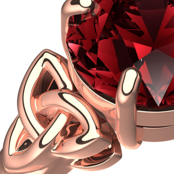18K Rose Gold Coated Ring with Ruby Red CZ Stone and Celtic Trinity Knots