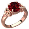 18K Rose Gold Coated Ring with Ruby Red CZ Stone and Celtic Trinity Knots