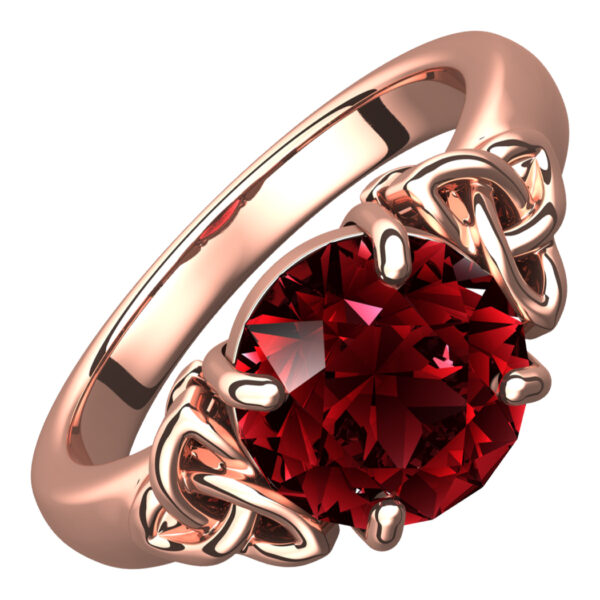 18K Rose Gold Coated Ring with Ruby Red CZ Stone and Celtic Trinity Knots