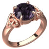 18K Rose Gold Coated Ring with Amethyst Color CZ Stone and Celtic Trinity Knots
