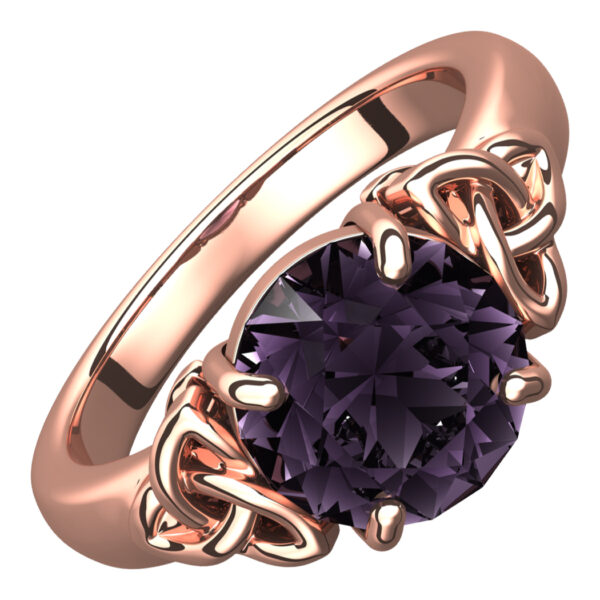 18K Rose Gold Coated Ring with Amethyst Color CZ Stone and Celtic Trinity Knots