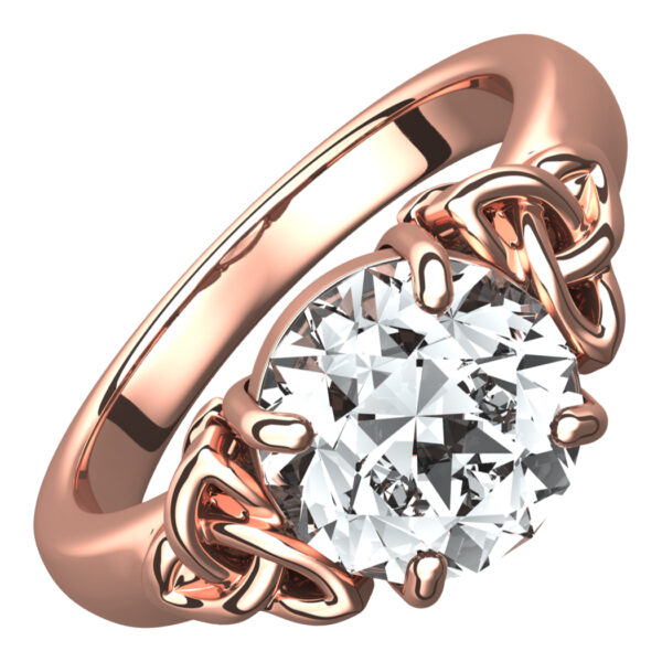 18K Rose Gold Coated Ring with Large Clear CZ Stone and Celtic Trinity Knots