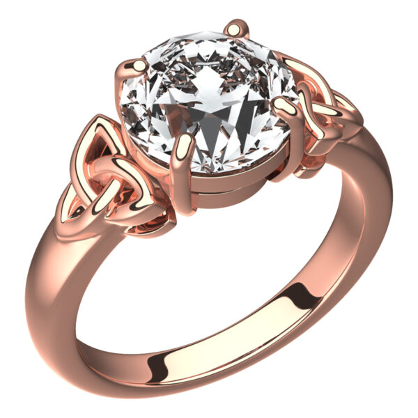 18K Rose Gold Coated Ring with Large Clear CZ Stone and Celtic Trinity Knots