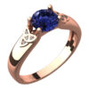 18K Rose Gold Coated Celtic Ring with Sapphire Blue Zircon Stone and Trinity Knots Adorned with Crystals