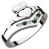 925 Sterling Silver Claddagh Ring with Emerald Green Zircon Stones