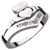 925 Sterling Silver Claddagh Ring with Sapphire Pink Zircon Stones