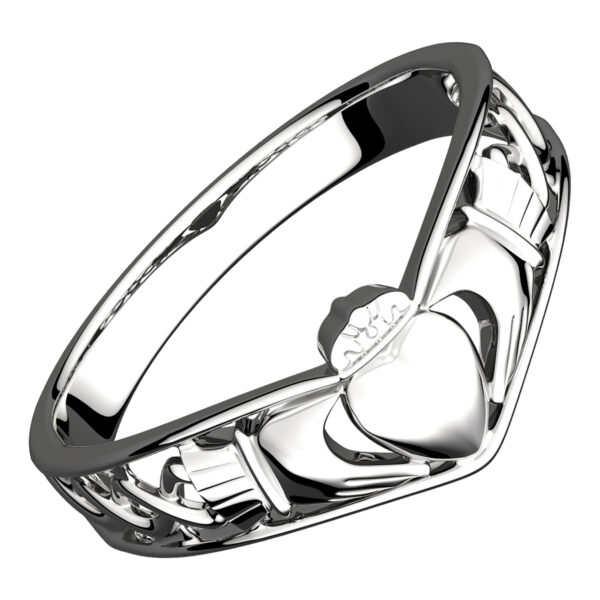 925 Sterling Silver Claddagh Ring with Half Covered Band and Celtic Knot Design