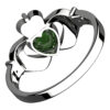 925 Sterling Silver Claddagh Ring with Crown and Emerald Green CZ Heart Embraced with Arms