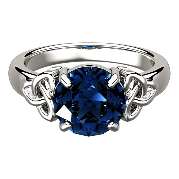 925 Sterling Silver Ring with Large Sapphire Blue CZ Stone and Celtic Trinity Knots