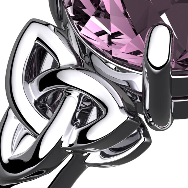 925 Sterling Silver Ring with Large Amethyst Color CZ Stone and Celtic Trinity Knots