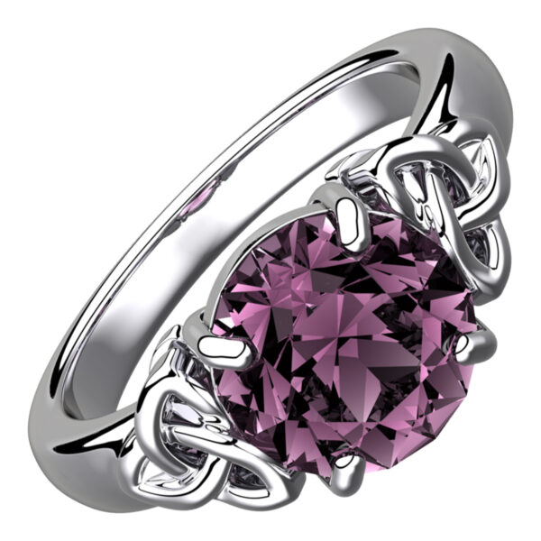 925 Sterling Silver Ring with Large Amethyst Color CZ Stone and Celtic Trinity Knots