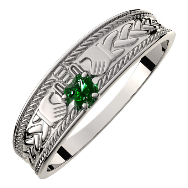 925 Sterling Silver Claddagh Ring with Heart Shaped Emerald Green Cubic Zirconia