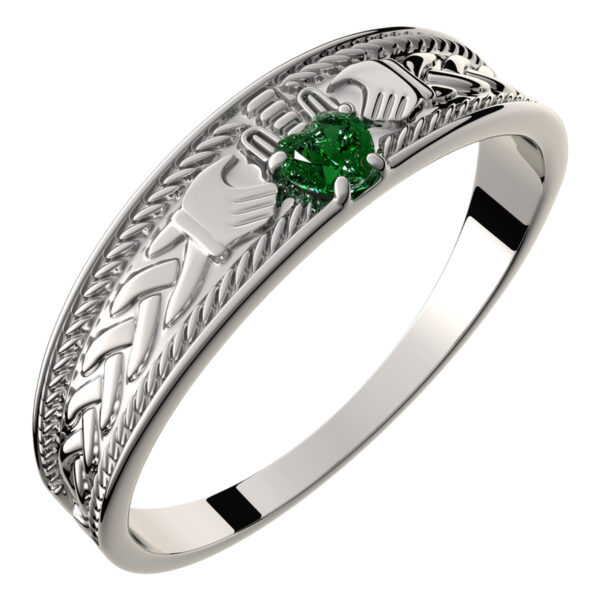 925 Sterling Silver Claddagh Ring with Heart Shaped Emerald Green Cubic Zirconia