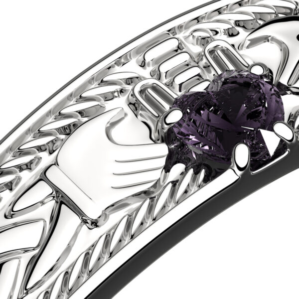 925 Sterling Silver Claddagh Ring with Heart Shaped Amethyst Purple Cubic Zirconia