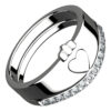 925 Sterling Silver Double Ring Featuring Heart Symbolic Crown and Crystals