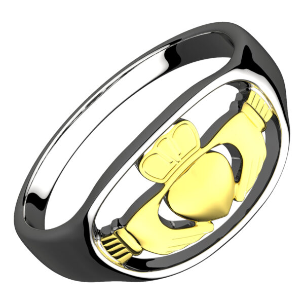 18K Gold Coated 925 Sterling Silver Claddagh Ring with Hands Clasping Heart and Crown