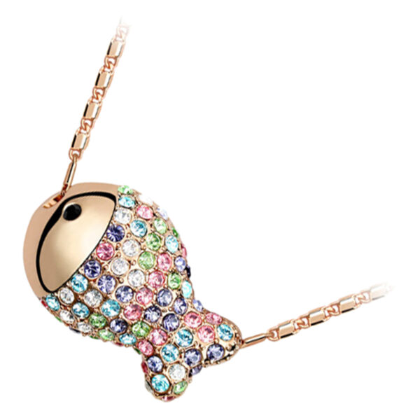Jewellery Set Precious Metal Coated Pendant Necklace, Earrings, and Chain Bracelet of Multicolor Crystal-covered Fishes