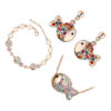 Jewellery Set Precious Metal Coated Pendant Necklace, Earrings, and Chain Bracelet of Multicolor Crystal-covered Fishes