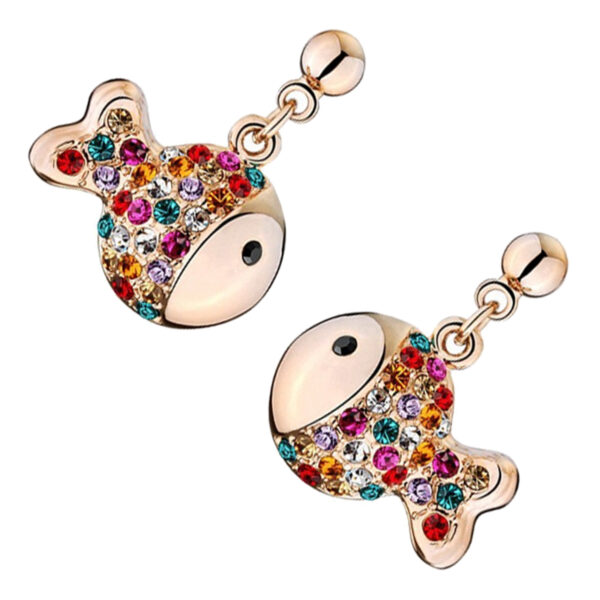 Jewellery Set Precious Metal Coated Pendant Necklace, Earrings, and Chain Bracelet of Multicolor Crystal-covered Fishes