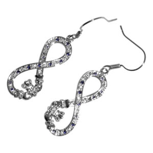 18K White Gold Coated Jewellery Set Infinity Band Graced with Claddagh and Cubic Zirconia Crystals Unusual Earrings and Pendant Necklace - Sapphire Blue