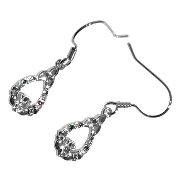 18K White Gold Coated Jewellery Set Claddagh Adorned with CZ Stones and Celtic Trinity Knot Atop Unique Teardrop Earrings and Pendant Necklace - Emerald Green