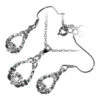18K White Gold Coated Jewellery Set Claddagh Adorned with CZ Stones and Celtic Trinity Knot Atop Unique Teardrop Earrings and Pendant Necklace - Emerald Green