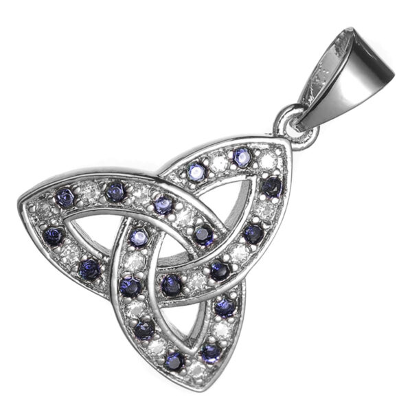 18K White Gold Coated Jewellery Set Celtic Trinity Knot Embellished with Cubic Zirconia Stones Earrings and Pendant Necklace - Sapphire Blue