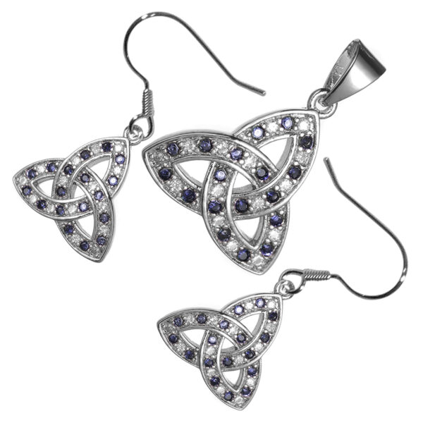 18K White Gold Coated Jewellery Set Celtic Trinity Knot Embellished with Cubic Zirconia Stones Earrings and Pendant Necklace