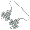 18K White Gold Coated Jewellery Set Shamrock Flower Dewed with Zircon Stones Earrings and Pendant Necklace - Emerald Green