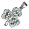 18K White Gold Coated Jewellery Set Shamrock Flower Dewed with Zircon Stones Earrings and Pendant Necklace - Emerald Green