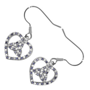 18K White Gold Coated Jewellery Set Celtic Trinity Knot Inside Heart Ornated with Zircon Stones Unusual Love Earrings and Pendant Necklace - Sapphire Blue