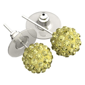 Sterling Silver Coated, 10MM Coloured AB Clay Crystal Shamballa Balls, Stud Earrings - Topaz Yellow