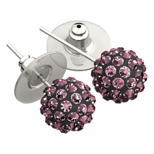Sterling Silver Coated, 10MM Coloured AB Clay Crystal Shamballa Balls, Stud Earrings - Purple