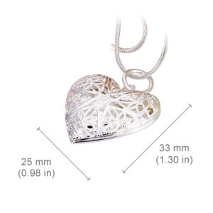 Sterling Silver Coated Fashion Heart Pendant Necklace with Filigree Flower Design